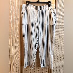 Chico's White Pants with Black Vertical Stripes